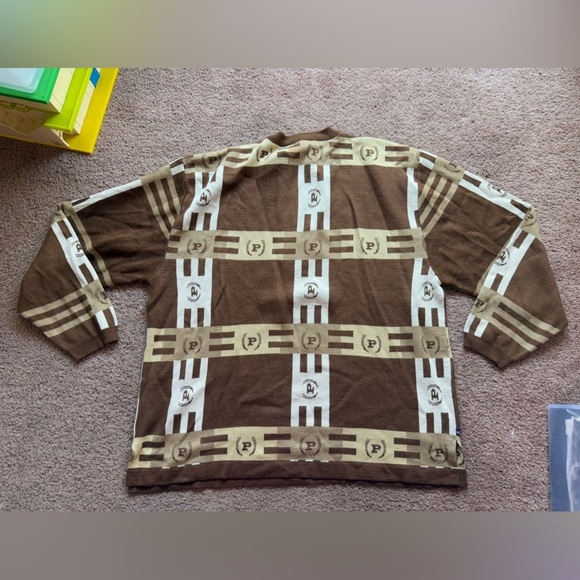 PHAT FARMS vintage sweater brown logo print XXXL oversize wool crewneck europe - Picture 2 of 3